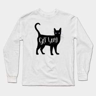 Cat Lady in Black Cat Silhouette Blue Eyes Long Sleeve T-Shirt